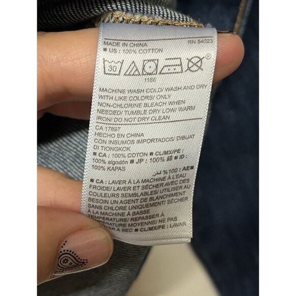 Old Navy Denim Jacket Women’s Medium Dark Indigo Cropped Button Up No Pockets - Picture 5 of 8